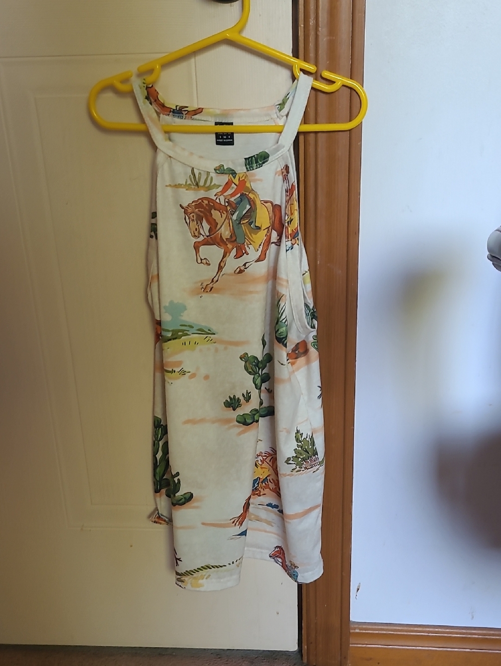 Cowboy Print Halter Dress in Cream with Green & Brown Accents